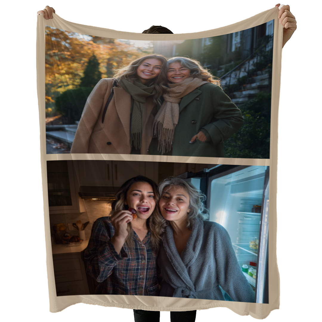 Personalized Photo Collage Plush Blanket – 2 Photo
